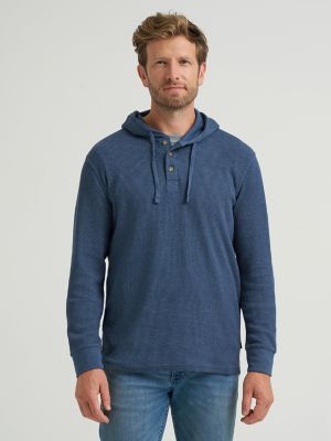 Men's Mini Waffle Knit Hoodie in Dark Denim
