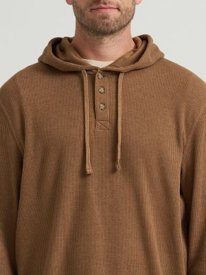 Men's Mini Waffle Knit Hoodie in Sepia