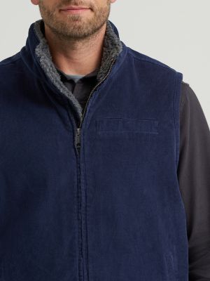 Men's Sherpa Lined Corduroy Vest in Indigo