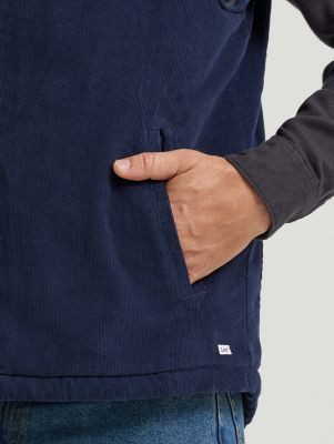Men's Sherpa Lined Corduroy Vest in Indigo