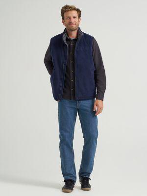 Men's Sherpa Lined Corduroy Vest in Indigo