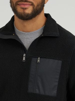 Men's Sherpa Quarter Zip Sweater in Black