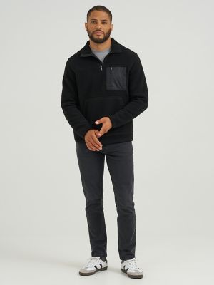Men's Sherpa Quarter Zip Sweater in Black