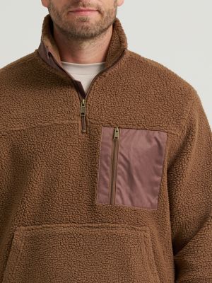 Men's Sherpa Quarter Zip Sweater in Sepia