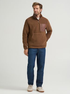 Men's Sherpa Quarter Zip Sweater in Sepia