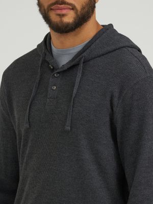 Men's Mini Waffle Knit Hoodie in Charcoal Heather