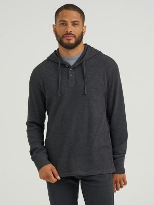 Men's Mini Waffle Knit Hoodie in Charcoal Heather