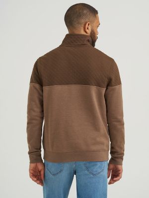Men's Diamond Quilt Fleece 1/4 Zip Pullover in Sepia