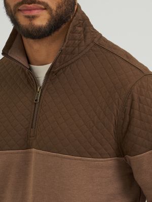 Men's Diamond Quilt Fleece 1/4 Zip Pullover in Sepia