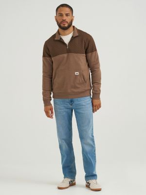 Men's Diamond Quilt Fleece 1/4 Zip Pullover in Sepia