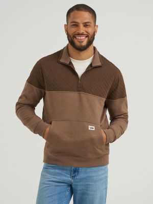 Men's Diamond Quilt Fleece 1/4 Zip Pullover in Sepia