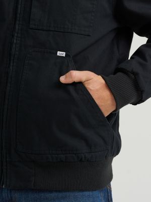 Men's Canvas Mechanic Bomber Jacket in Black