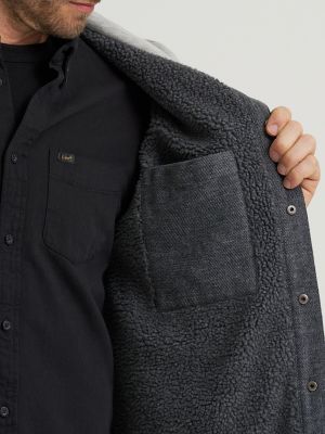 Men's Twill Flannel Hooded Jacket in Night Owl