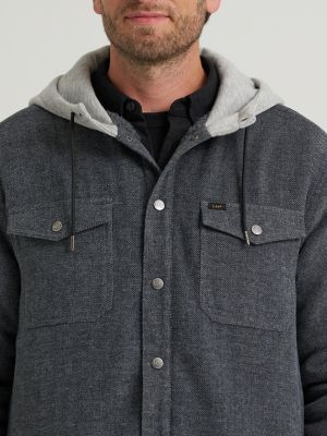 Men's Twill Flannel Hooded Jacket in Night Owl