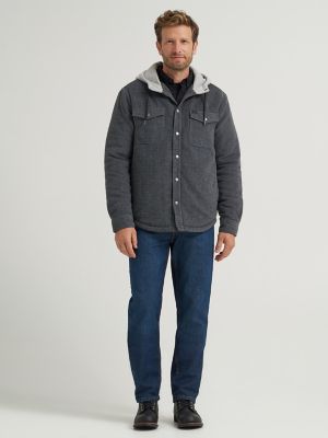 Men's Twill Flannel Hooded Jacket in Night Owl