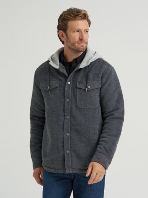 Men's Twill Flannel Hooded Jacket in Night Owl