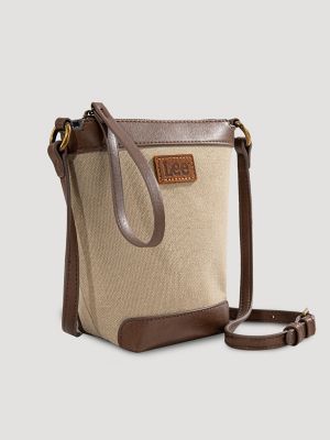 Women's Small Canvas Bucket Bag in Coffee