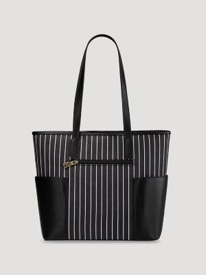 Women's Stripe Logo Tote With Side Pockets in Black