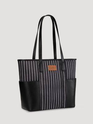Women's Stripe Logo Tote With Side Pockets in Black