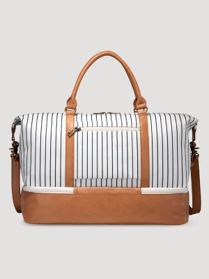 Women's Striped Denim Duffle Bag in Beige
