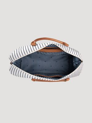 Women's Striped Denim Duffle Bag in Beige