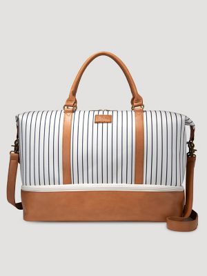 Women's Striped Denim Duffle Bag in Beige
