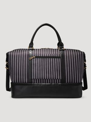 Women's Striped Denim Duffle Bag in Black