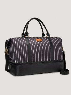 Women's Striped Denim Duffle Bag in Black