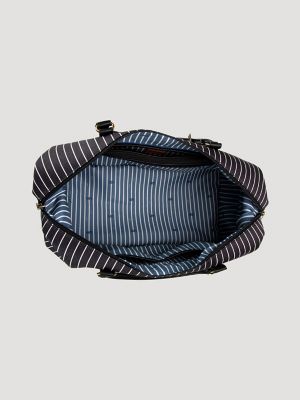 Women's Striped Denim Duffle Bag in Black