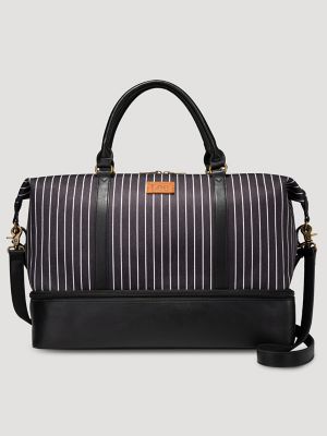 Women's Striped Denim Duffle Bag in Black
