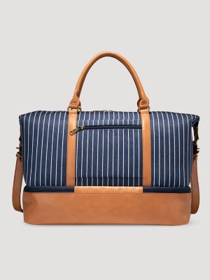 Women's Striped Denim Duffle Bag in Jean