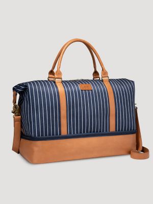 Women's Striped Denim Duffle Bag in Jean