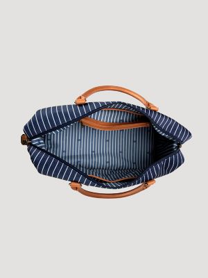 Women's Striped Denim Duffle Bag in Jean