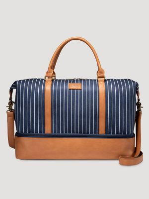 Women's Striped Denim Duffle Bag in Jean