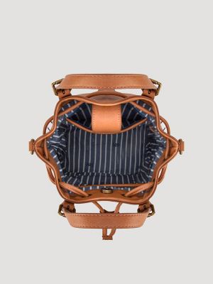 Women's Striped Bucket Backpack in Beige