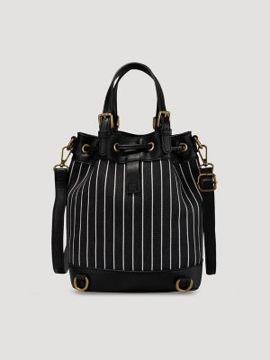 Women's Striped Bucket Backpack in Black