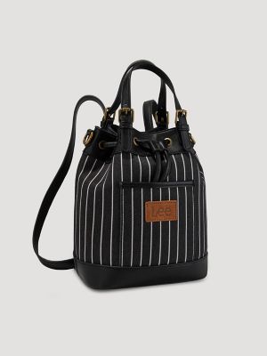 Women's Striped Bucket Backpack in Black
