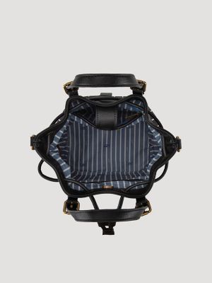 Women's Striped Bucket Backpack in Black