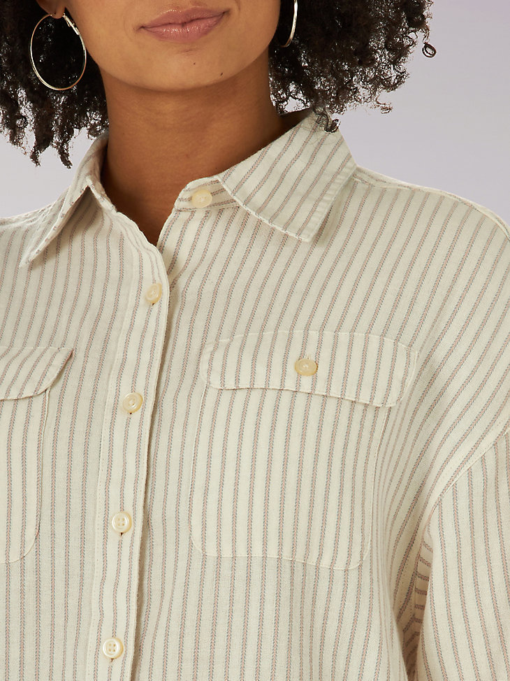 Women's Heritage Frontier Stripe Button Down Shirt in White Sand alternative view 2