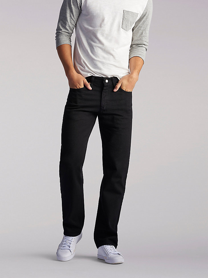 Men’s  100% Cotton Regular Fit Straight Leg Jeans in Double Black main view