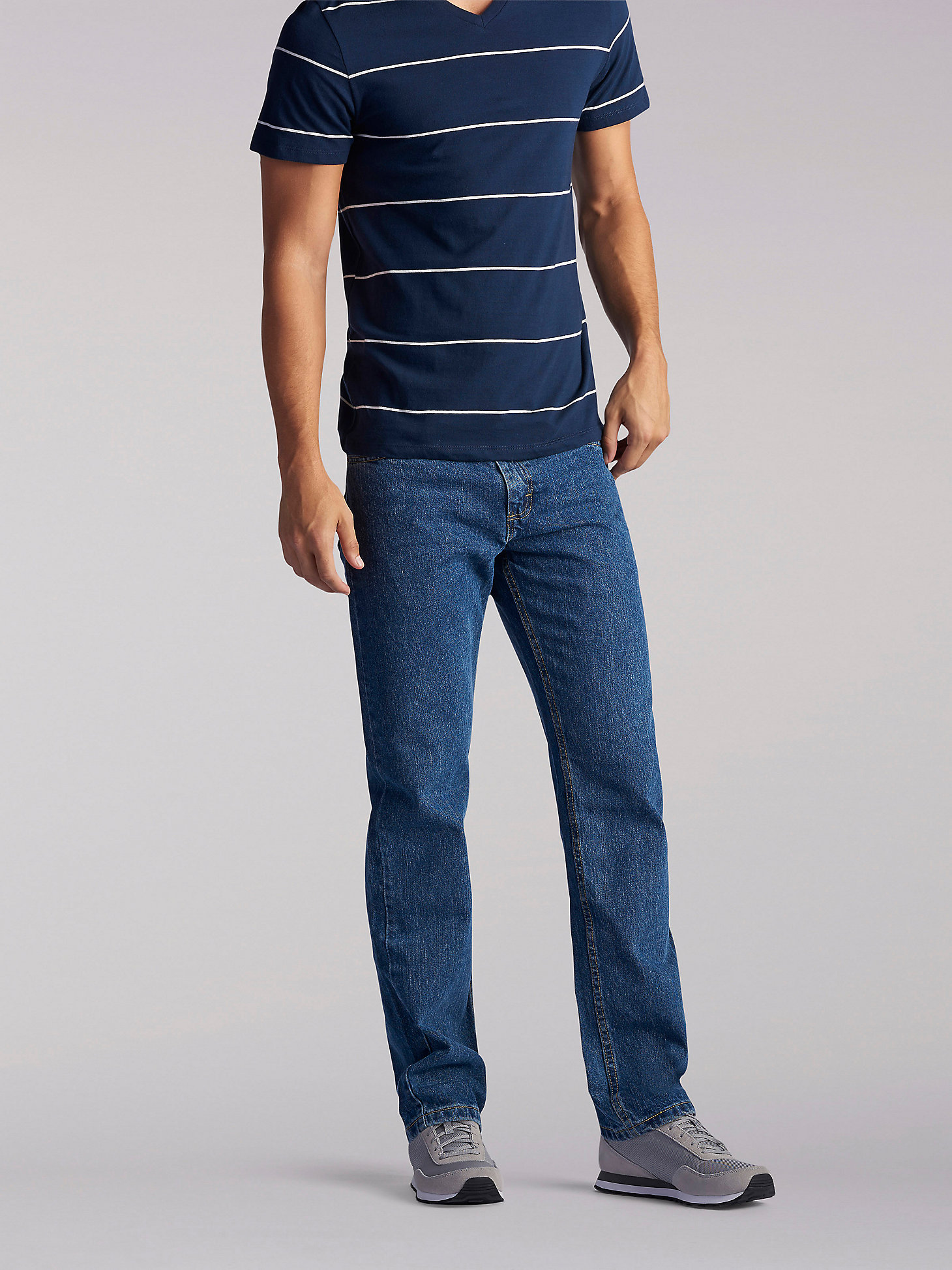 Men’s 100% Cotton Regular Fit Straight Leg Jeans in Medium Stone main view