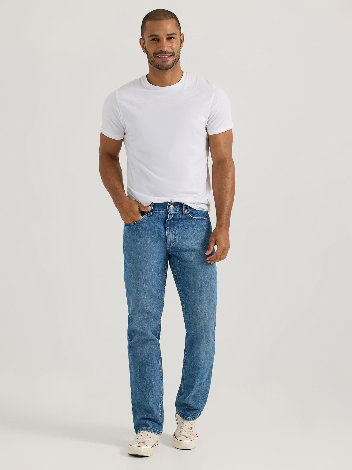 Men’s 100% Cotton Regular Fit Straight Leg Jeans in Vintage Stone alternative view 1