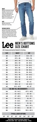 Total 38+ imagen lee jeans size chart