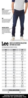 Lee rider hot sale jeans size chart