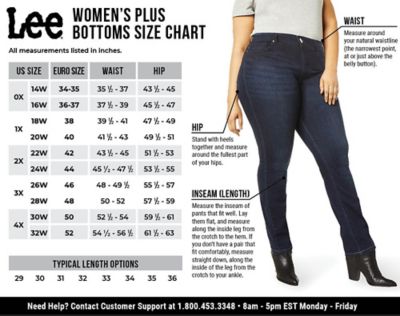 Lee Women's Jeans Size Chart