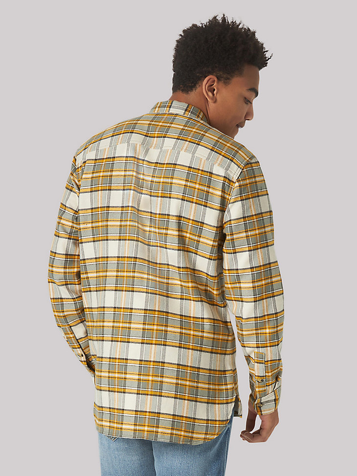 Men's Heritage Flannel Plaid Button Down Shirt in Yellow Grey Flannel alternative view