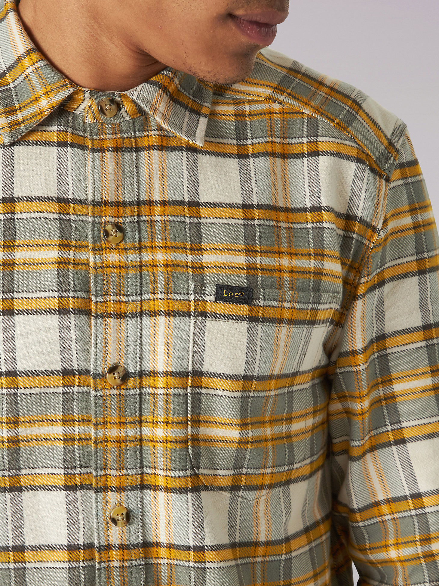 Men's Heritage Flannel Plaid Button Down Shirt in Yellow Grey Flannel alternative view 2