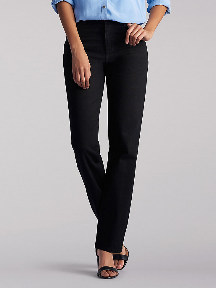 Women’s 100% Cotton Relaxed Fit Straight Leg Jean (Petite) in Pure Black main view
