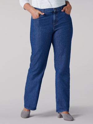 women's straight leg blue jeans