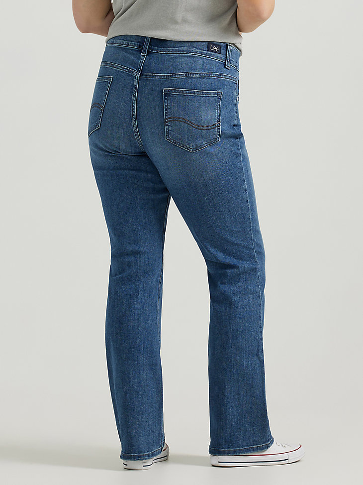 Plus Size Women Elastic Flare Pants Denim Pocket Button Casual Boot Cut Jeans US 